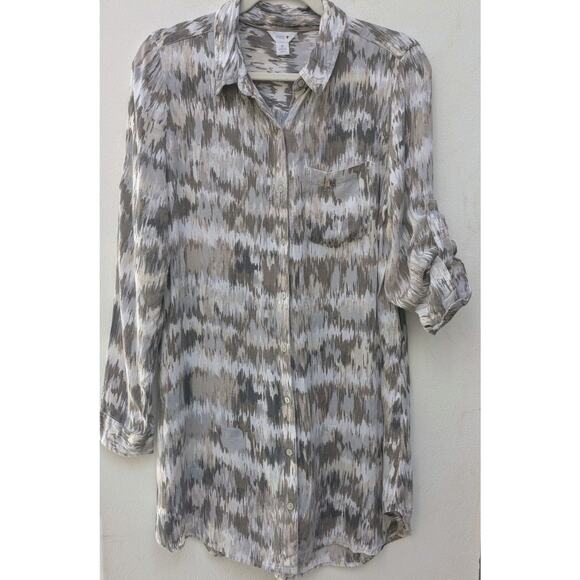 Intro Women's Top Tunic Roll Tab Sleeve Button Front Gray Size Medium - Picture 1 of 10